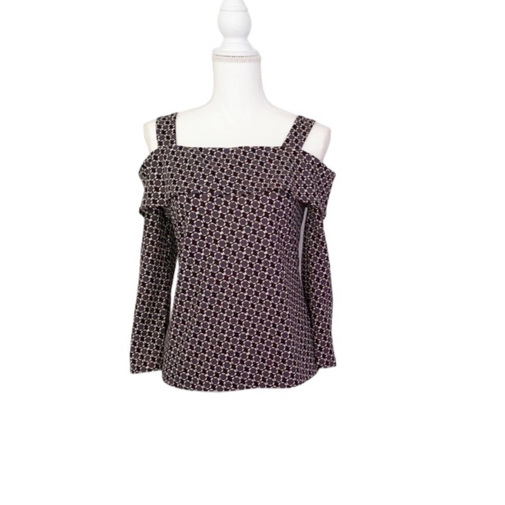 Ann Taylor Cold Shoulder Black Gray Top Size Small